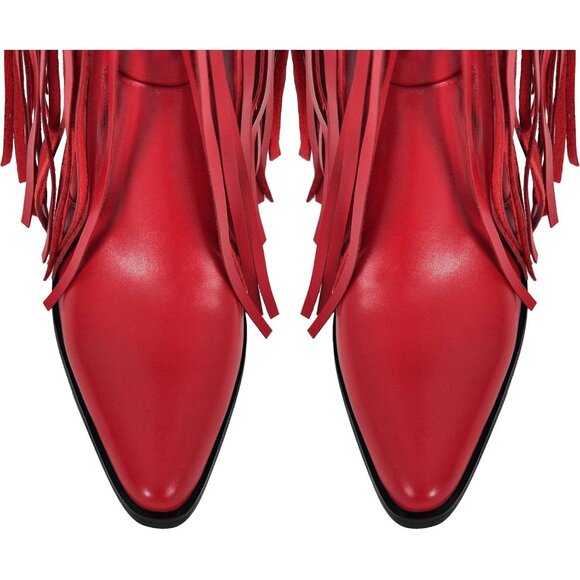 Fringe Thigh High Boots with Tassels Wide Calf Over Knee Western Cowboy Boots - Picture 6 of 6